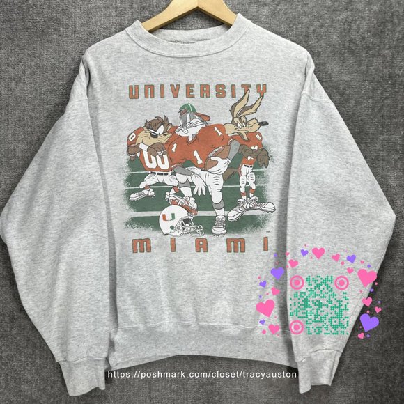 Vintage 90s University Of Miami Hurricanes Looney Tunes Football Sweatshirt - Picture 1 of 2